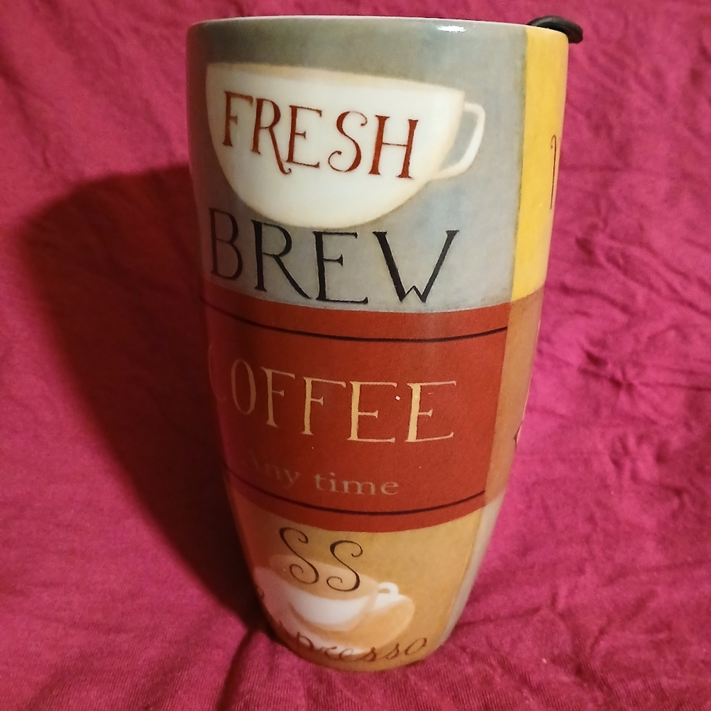 Cypress home tall travel Latte mug w/ different hot coffee type names (010625E)